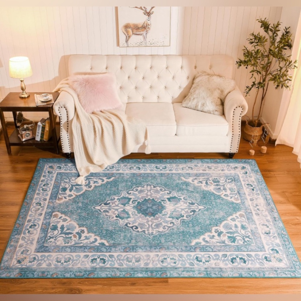 🌟NEW 4x6 Area Rug with Memory Foam. Vintage Distressed Floral Medallion Print🌟
